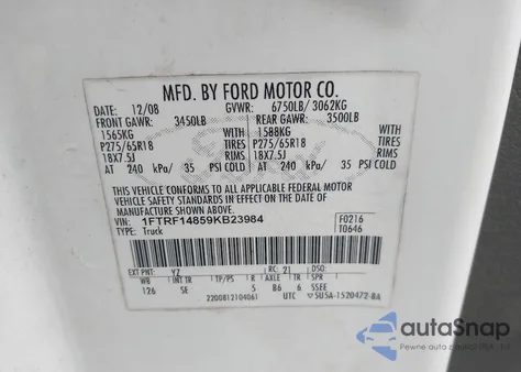 2009 Ford F-150 Stx из США, поврежденный, VIN 1FTRF14859KB23984